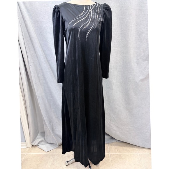 Barad & Co Dresses & Skirts - Vintage Barad & Co Black Silver Embellishment Long Sleeve Gown by Tom Bezduda S